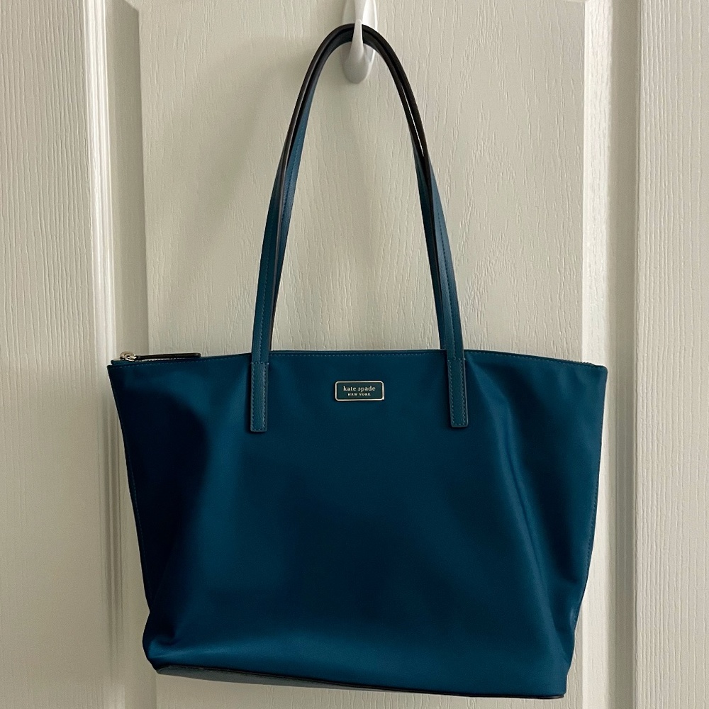 Kate Spade Hayden Nylon Teal Medium Top Zip Tote